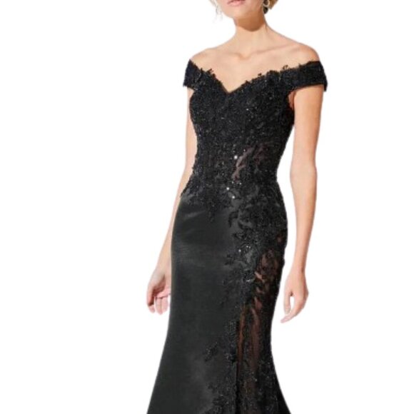 NWT Ivonne D 221D51F Mikado Prom Dress Black Size 4 - Picture 1 of 8